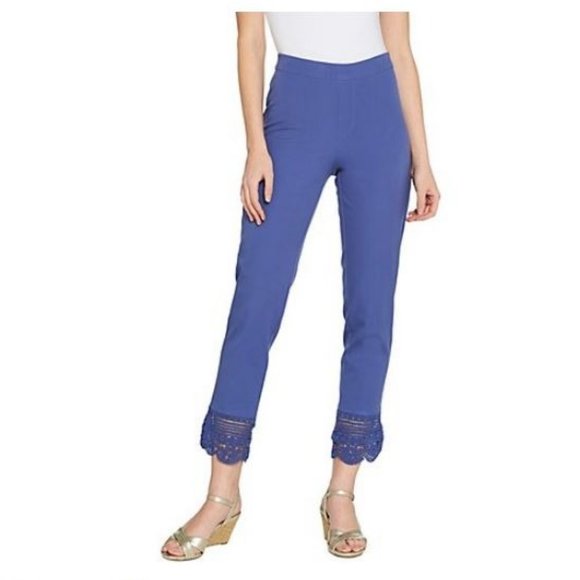 Isaac Mizrahi Pants - Isaac Mizrahi Stretch Ankle Pants w/ Crochet Hem
